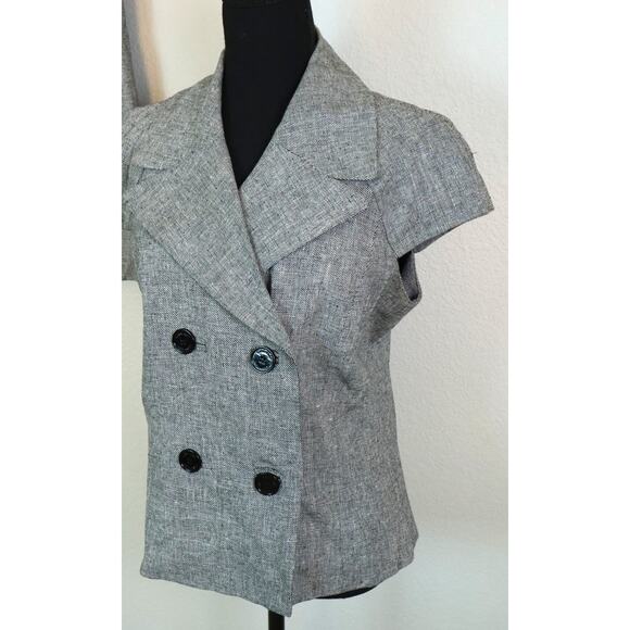 Calvin Klein Gray Skirt Suit LINEN Business Corporate Double Breasted 12 Cap - Picture 6 of 8